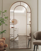 Antok 71" x 32" Full Length Mirror, Floor Mirror Arched Window Decorative Mirror, Metal Framed Decor Farmhouse Floor Mirrors Art Pane Mirrors Wall Decor for Bedroom, Living Room, Entryway Black