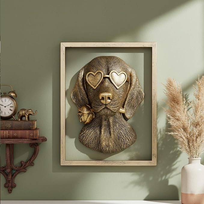 Newinhome Animal Heads Wall Decor (Includes Metal Frame) Resin Animals Sculptures Dog Head Wall Hanging Decoration Gold vintage Wall Sculpture for Living Room Bedroom Office(Dachshund)