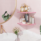 Homode Corner Floating Shelves, Corner Wall Shelf with Cord Hole, 2 Tier Wood Hanging Corner Shelf for Bathroom, Bedroom, Living Room, Pink
