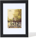 KTKDE 9x12 Wooden Picture Frame,Display Pictures 6x8 with Mat or 9 x 12 Without, Tempered Glass, 9 by 12 Black Frames Wall Gallery Photo Frames Poster Frame best gift