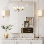 LOAAO 20”X30” Gold Bathroom Mirror, Rounded Rectangle Gold Frame Mirror, Brushed Gold Bathroom Vanity Mirror Wall-Mounted, Anti-Rust, Hangs Horizontally or Vertically