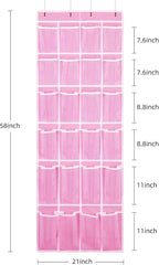 2 Pack Hanging Shoe Organizer，Over Door Shoe Organizer with 24 Mesh Large Pockets Shoe Storage Bag for Sport Shoes Size:58x21 Inch Hanging Door Shoe Rack Organizer (Pink-2pack)