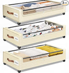 Under Bed Storage with Wheels 3Pack Underbed Storage with Clear Window&Label Under Bed Drawers Large Capacity Rolling Under Bed Storage for Clothes,Shoes, Blankets (Beige)