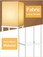 Floor Lamp with Shelves for Living Room White, Shelf Floor Lamp with 3 CCT LED Bulb, Corner Display Standing Column Lamp Etagere Organizer Tower Nightstand with White Linen Shade for Bedroom, Office
