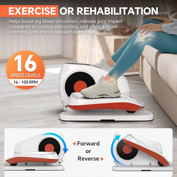 2025 Under Desk Elliptical Machine, Electric Ellipse Leg Exerciser Pro As Seen On TV with 16 Adjustable Speed, Quiet and Fully Assembled with Remote Control & Non-Slip Foot Straps White New
