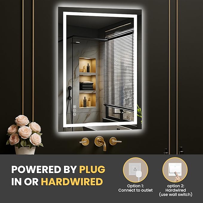 LOAAO 20"x30" LED Mirror for Bathroom, Lighted Bathroom Mirror with Lights, Anti-Fog, Dimmable, Memory Function, Clear Reflection