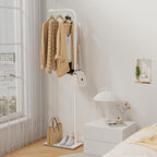 OUTBROS Metal Coat Rack, Coat Tree with Rock Base,L Shaped Freestanding Hall Tree, Clothes Hanger Stand Suitable for Bedroom, Hallway, Entrance, 15.3 x 10.2 x 70.8 inch, White