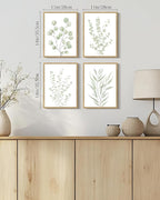 Drsoum Botanical Plant Framed Wall Art Boho Wall Decor for Bathroom Sage Green Eucalyptus Leaf Prints Minimalist Aesthetic Ready to Hang Set of 4, 11x14 in (Natural Framed)