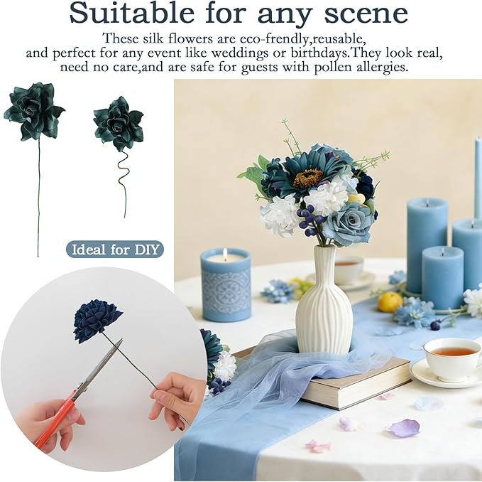 Idyllic Blue Artificial Flower Box, Wedding Table Centerpiece, Party Decoration Floral Arrangement in Box, Ready-to-Use Home Decor