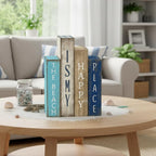 Lineshading 4 Pcs Summer Table Decoration Wooden Book Coastal Beach Decoration Blue and White Summer Tiered Tray Decor Wood Book Signs Farmhouse for Ocean Party Home Shelf Coffee Table