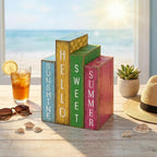 Lineshading 4 Pcs Summer Table Decoration Wooden Book Hawaii Beach Decoration Blue Yellow and Red Summer Tiered Tray Decor Wood Book Sign Farmhouse for Hawaii Party Home Shelf Coffee Table