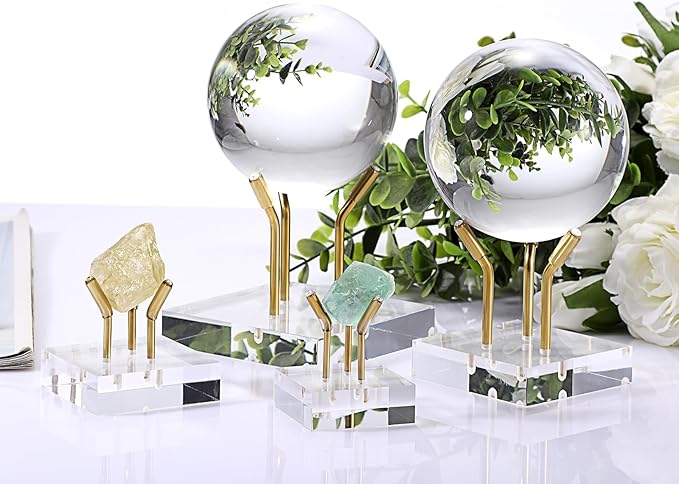 Hipiwe Gold Metal Arm Display Stand Easel with Acrylic Base Decorative Display Easel Holder for Sphere Crystal Ball Eggs Mineral Geodes Rock Seashell, X- Large