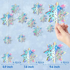12Pcs Winter Snowflake Ornaments - 3D Large Iridescent Hanging Snowflakes Decorations, Paper Snowflake Garland with 3 Size for Winter Wonderland Frozen Christmas Party Decorations Holiday Home Indoor
