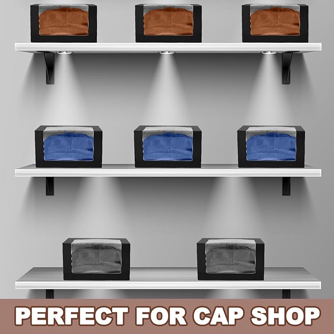 100 Pcs 50 Pack Hat Boxes with Clear Window, Foldable Black Gift Boxes for Baseball Caps, Storage, Display and Shipping (Black)