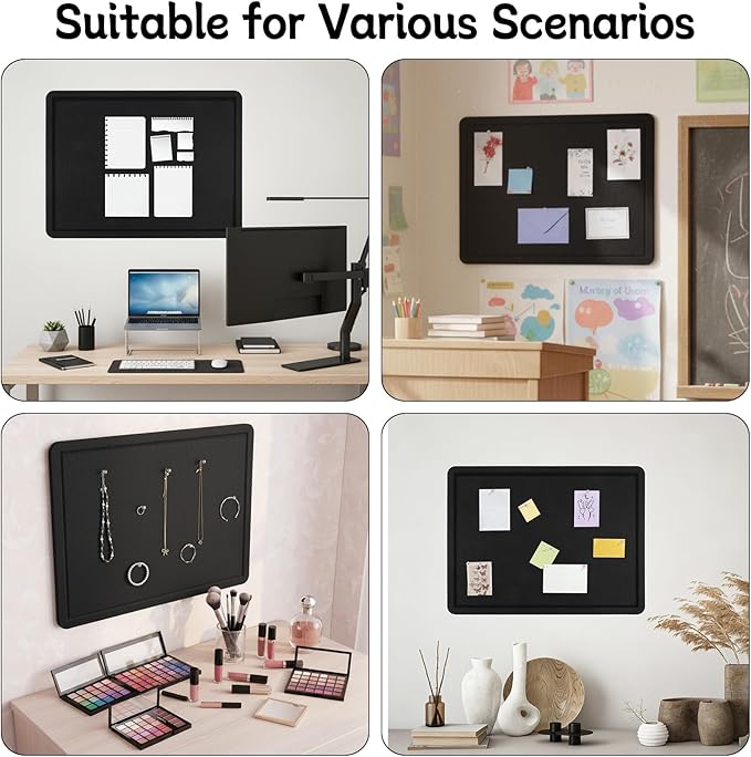 Thboxes Bulletin Board, 24" x 18" Foldable Cork Board Felt Pin Boards with 35 Pushpins Self-Adhesive Photo Decorative Felt Boards for Walls, Office, School, Classroom, Home, Bedroom - Black