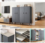 Heavy Duty Portable Closet with Cover Magnetic Doors, Metal Rolling Clothes Rack Heavy Duty 1500LBS, Foldable Clothing Rack, Garment Racks for Bedroom/LivingRoom/Rental (KT Grey, 49.21in)