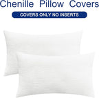 CaliTime Throw Pillow Covers Decorative 16 X 26 Inches Pack of 2 Cozy Chenille Cushion Cases for Couch Sofa Bed Living Room Home True White
