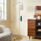 Ambimall 60'' Modern Floor Lamp with Remote, Tall Lamps for Living Room, Bedroom, Office, Dining Room, Beige Shade with Gold Pole(Included Bulb)