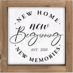 Wooden New Home New Beginnings New Memories Sign, 2026 House Warming Gifts Ideas for Homeowner, Apartment Housewarming Decorations for Indoor Table Shelf Wall Art Tiered Tray Mantel Entryway