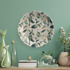 Bone China Decorative Plate Sage Green Eucalyptus Leaves Ceramic Decorative Plates with Display Stand 6inch Handmade Ceramic Ornament Wall Art Decor for Home Kitchen Bedroom Decorative Ornaments