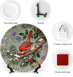 William Morris Forest Art Cardinals Winter Holly Plates Ceramic Decor for Art Decoration Home Table Custom Wedding Idea Gifts Hand Painted Wall Hanging Decor with 1 Display Stand, Multi Sizes