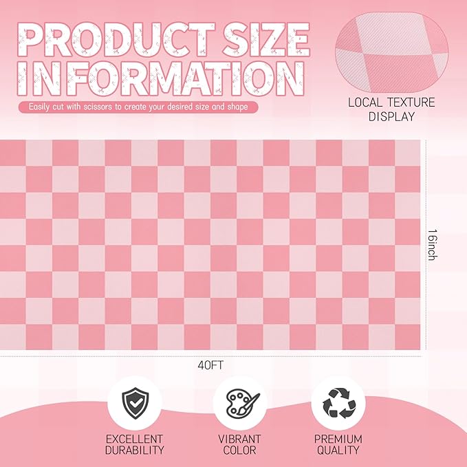 Hahafelt 16 in x 40 Ft Fabric Bulletin Board Roll Pink Plaid Bulletin Board Classroom Non Woven Background Decorations Waterproof Wrinkle Resistant Fabric Roll for Back to School Wall Decor