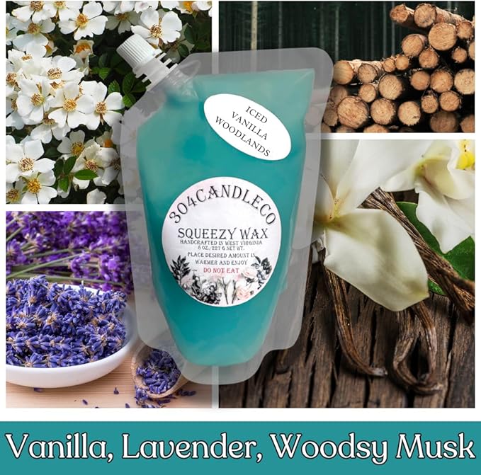 304CandleCo Large Squeeze Soy Wax Melt - 50 SCENTS! - Highly Fragrant & Hand-Crafted - Easy Mix & Match - American Made - Perfect for Wax Warmers (3oz, Iced Vanilla Woodlands)
