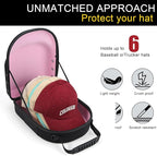 Hard baseball hat case, Hat Carrier Travel Case with Adjustable Shoulder Strap, Hat cap case for 6 Baseball Caps - Perfect for Traveling & At-Home Storage (Black with Pink)