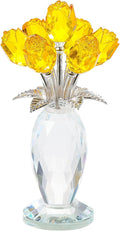 Movdyka Crystal Yellow Rose Flower Figurine with Vase Handmade Romantic Glass Rose for Wife Mom on Birthday Christmas Wedding Home Decorations