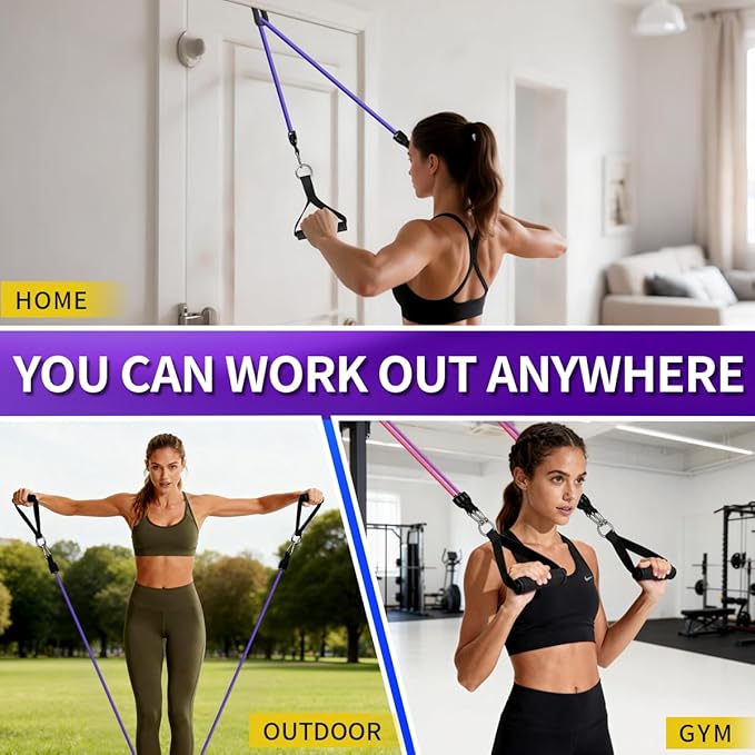 WHATAFIT Resistance Bands Set with Handles - Exercise Bands Home Gym Strength Training Equipment, Includes Door Anchor & Ankle Straps for Full Body Workout Bands, Physical Therapy - for Men and Women