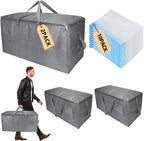 Extra Large Storage Bags Set Heavy Duty Moving Totes with Handles, Waterproof Dual-Way Carrying Design Fold Flat Storage Totes For Effortless Moving, (Gray, 12 Park-2 Moving bag & 10 Vacuum Seal Bags)