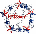 MorningRo Metal Patriotic Wreaths for Front Door Red White Blue Star 4th of July Wreaths American Flag Hanging Vintage Rustic Independence Day Welcome Sign for Porch Wall Home Outdoor, 13 Inch