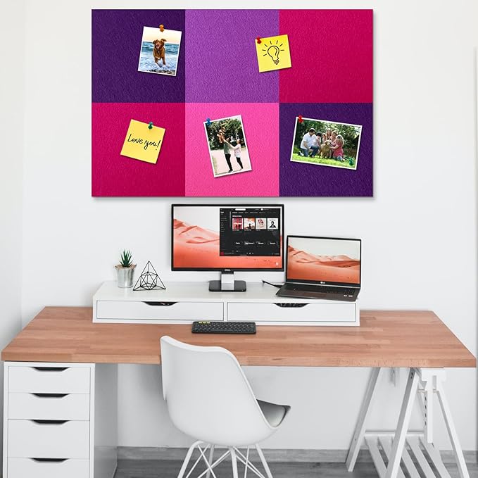 Square Felt Cork Bulletin Board Tiles, Self Adhesive DIY Felt Pin Board for Wall 30" x 20" with 35 Pushpins for Office School Home Wall Decor Stickers Memos Photos Display (Gradual Purple)