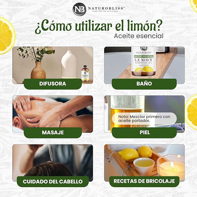 NaturoBliss 100% Pure Lemon Essential Oil Therapeutic Grade Premium Quality (4 fl. oz) with Glass Dropper, Perfect for Aromatherapy