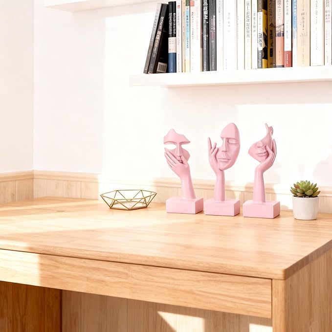 3 Pcs Thinker Large Statue Set - Pink Art Abstract Home Accent Figurines for Living Room, Bedroom, Shelves, Office Desktop, Coffee Table Decor, Gift for Women (3 Pcs Pink, 9")