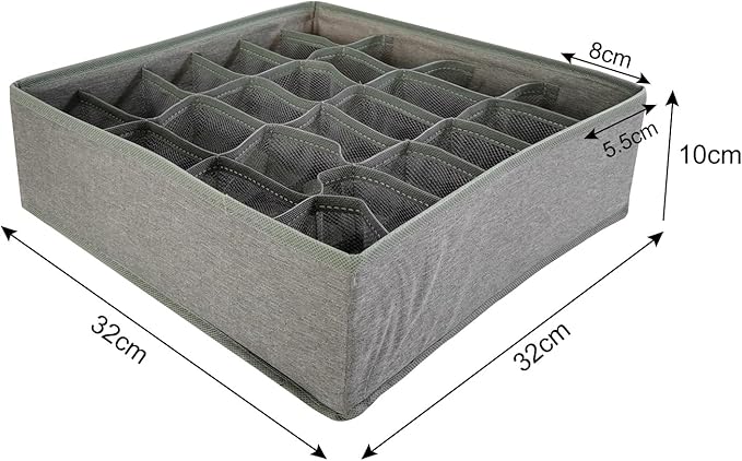 3 Pack Sock and Underwear Drawer Organizer 24 Cell Sock Holders For Closet Organization and Storage Dividers,Foldable(Grey)