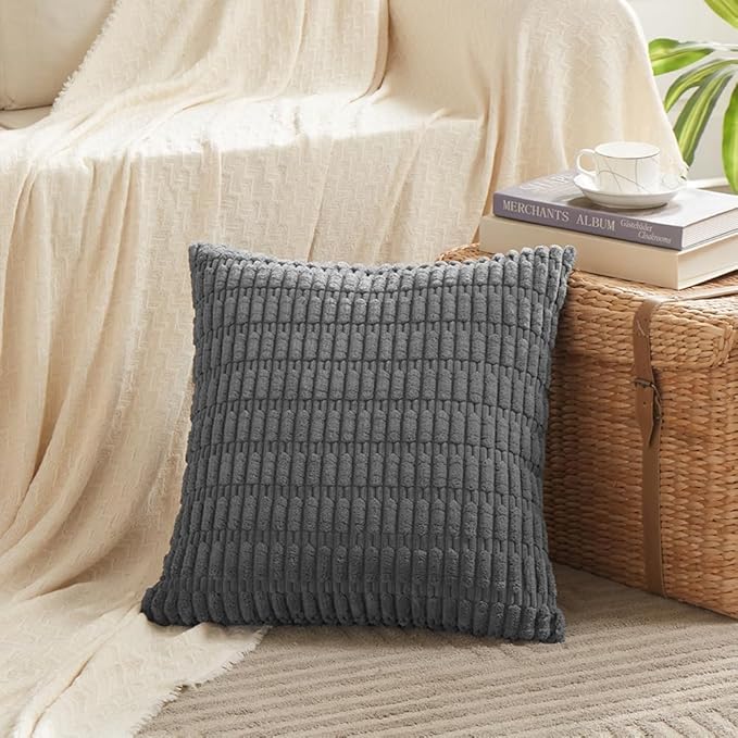 Fancy Homi 4 Packs Decorative Throw Pillow Covers for Living Room Couch Bed, Modern Farmhouse Boho Home Décor Accent Cushion Case, 24" x 24", Dark Gray