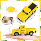 Lemon Metal Truck Lemon Home Kitchen Decorations with 4 Pcs Plastic Lemons Vintage Farmhouse Tabletop Tiered Tray Decor for Summer Home Kitchen Mantel Shelf Bookshelf Mini Truck Decorations