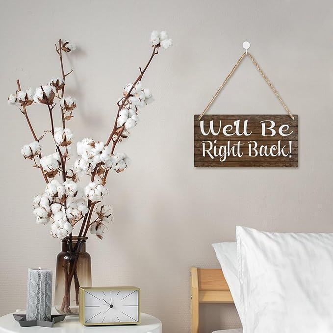 Wood Decor Sign We'Ll Be Right Back Mahalo Wood Office Sign Retro Wooden Public Decorative Hanging Sign For Home Door Fence Vintage Wall Plaques Decoration 12X6In