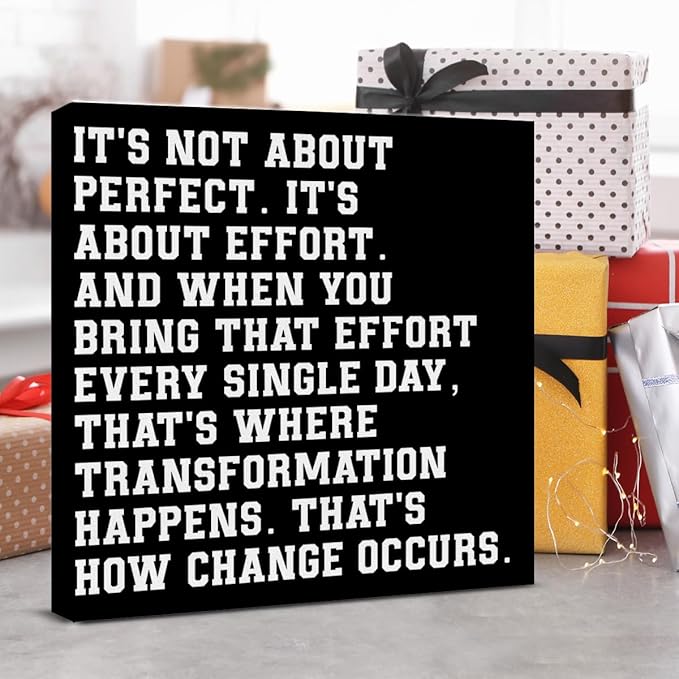 Motivational Wall Decor, Inspirational Quote Wall Art for Home Office Gym Classroom, Encouraging Decor for Success, It's Not About Perfect, It's About Effort Framed Canvas Posters, 8 x 8 Inches