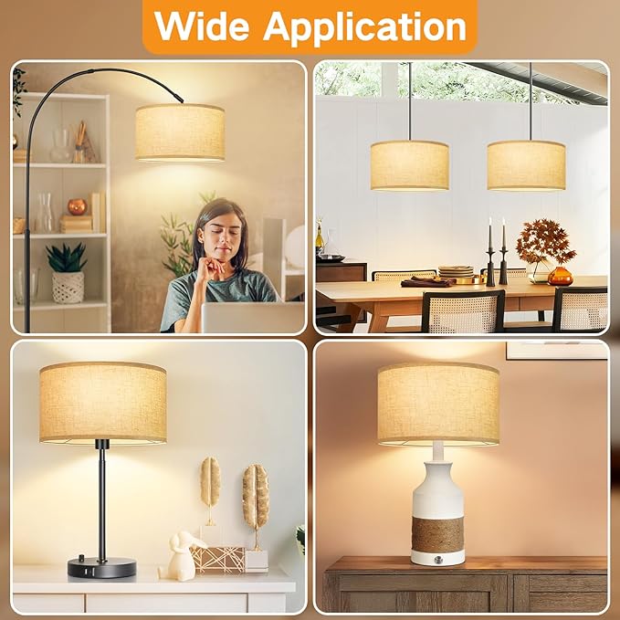 OUTON Beige Lamp shades Set of 2, Large Drum Lamp Shades for Floor Lamps, 16" Top x 16" Bottom x 9" High, Easy to Assemble, Replacement Linen Lampshades for Table Lamps & Bedside Lamps (1.65" Spider)