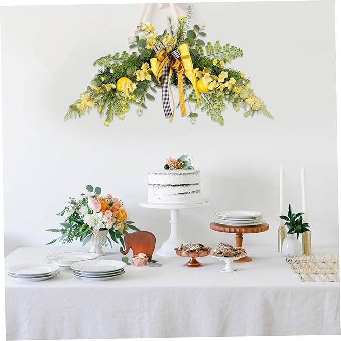 Flower Swag, 24 inch Floral Swag with Lemon, Decorative Wedding Welcome Sign with Large Bow for Wedding Arch Front Door Wall Home Decor, Floral, Flower