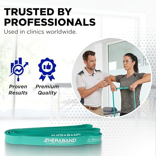 THERABAND High Resistance Band, Elastic Super Bands For Improving Flexibility, Injury Rehab, & Full Body Workouts, Heavy Duty Stretch Bands For Powerlifting, Medium, Green, 25 Lbs. Resistance