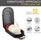 Hard baseball hat case, Hat Carrier Travel Case with Adjustable Shoulder Strap, Hat cap case for 12 Baseball Caps - Perfect for Traveling & At-Home Storage (Black with Grey)