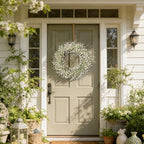 26 Inch Spring Wreaths for Front Door, Large Artificial Forsythia Flowers Wreath, Spring Summer Floral Wreath All Season for Home, Wall, Window, Porch, Wedding, Farmhouse Decor (White)