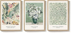 Large Framed William Morris Wall Art for Living Room, Set of 3 Vintage Sage Green Botanical Canvas Prints, Van Gogh Floral Plant Artwork for Bedroom, Hallway, or Home Office Decor, 24x36 Inch
