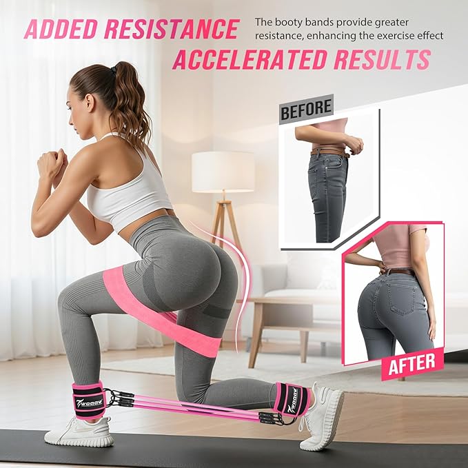 WOQQW Resistance Bands Set - Ankle Resistance Bands with Cuffs for Legs & Glute Workout, Fabric Booty Bands for Women, Home Gym Exercise Equipment for Hip, Pilates, Fitness, Yoga, Physical Therapy