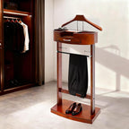 Valet Stand for Man and Women, Wood Suit Rack Suit Valet Stand with Top Tray, Valet Suit with Drawer Valet Stands Men Valet Brown Suit Valet Clothes Rack for Entryway Office Living Room