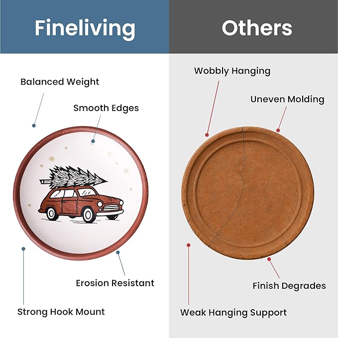 FINE LIVING 8 Inch Terracotta Winter Plates Set of 2, Ceramic Wall Hanging Clay Decorative Plates for Winter Decorations, Round Wall Decor for Living Room & Kitchen