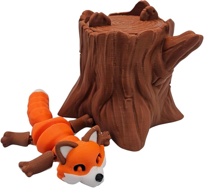 Articulating Animals Raccoon, Fox, Panda, Skunk, Possum with Containers - 3D Printed Articulated Joints ADHD, Autism, Relief Anxiety, Collectible Figurines (Fox Tree Stump)